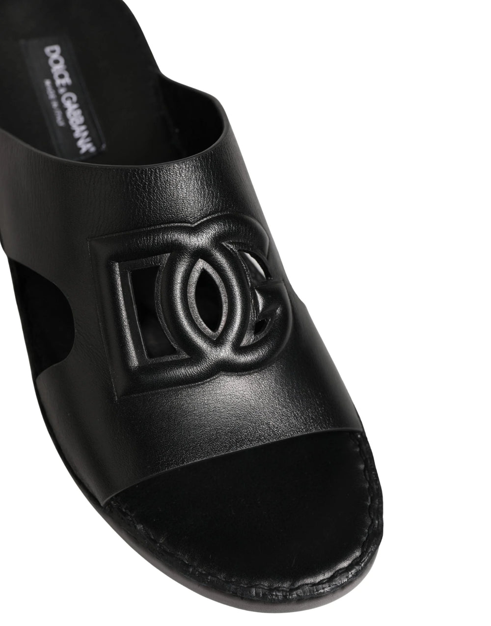 Dolce & Gabbana Black Leather Cutout DG Logo Sandals Shoes - EU44/US11