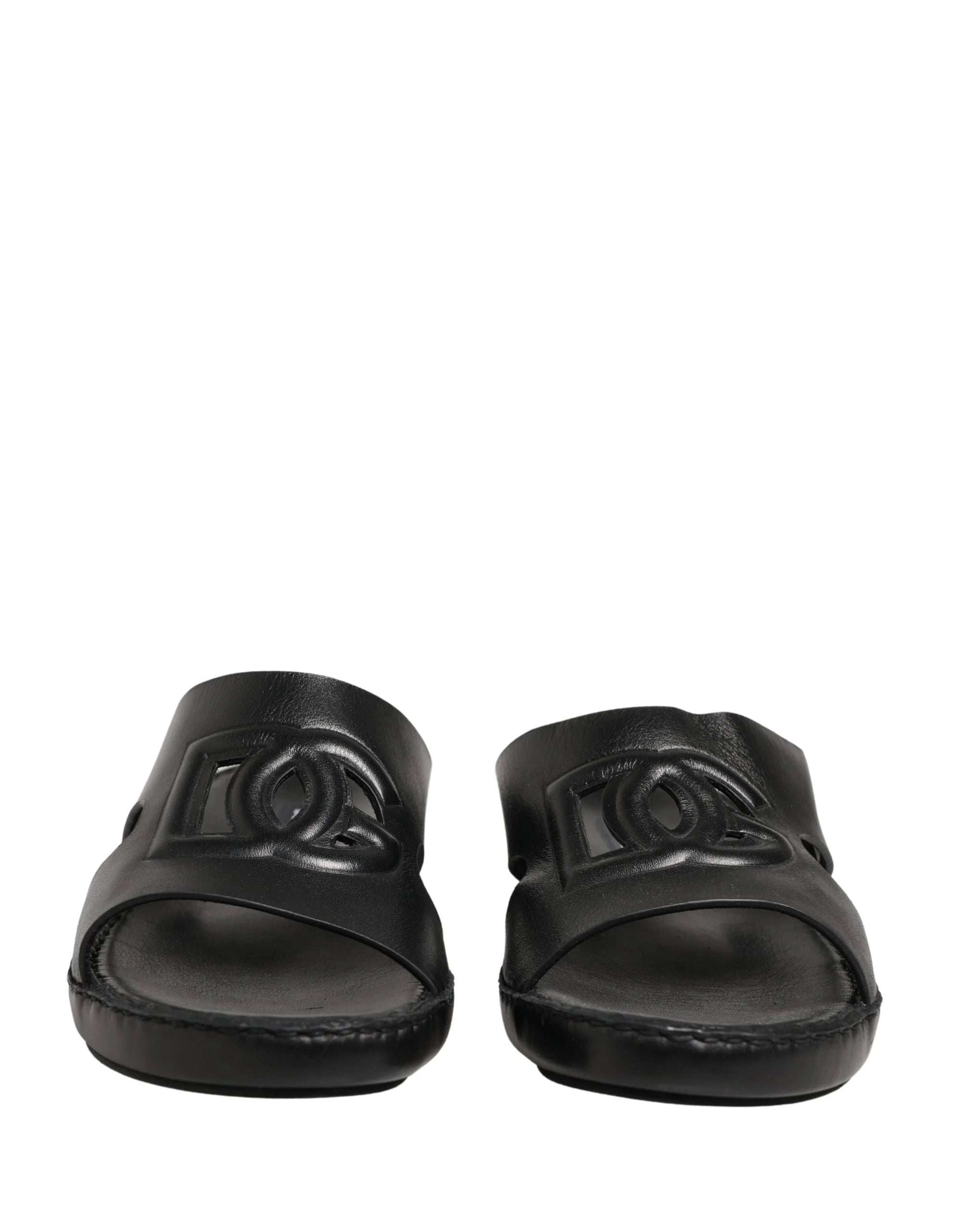 Dolce & Gabbana Black Leather Cutout DG Logo Sandals Shoes - EU44/US11
