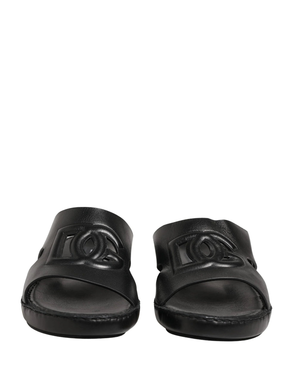 Dolce & Gabbana Black Leather Cutout DG Logo Sandals Shoes - EU44/US11