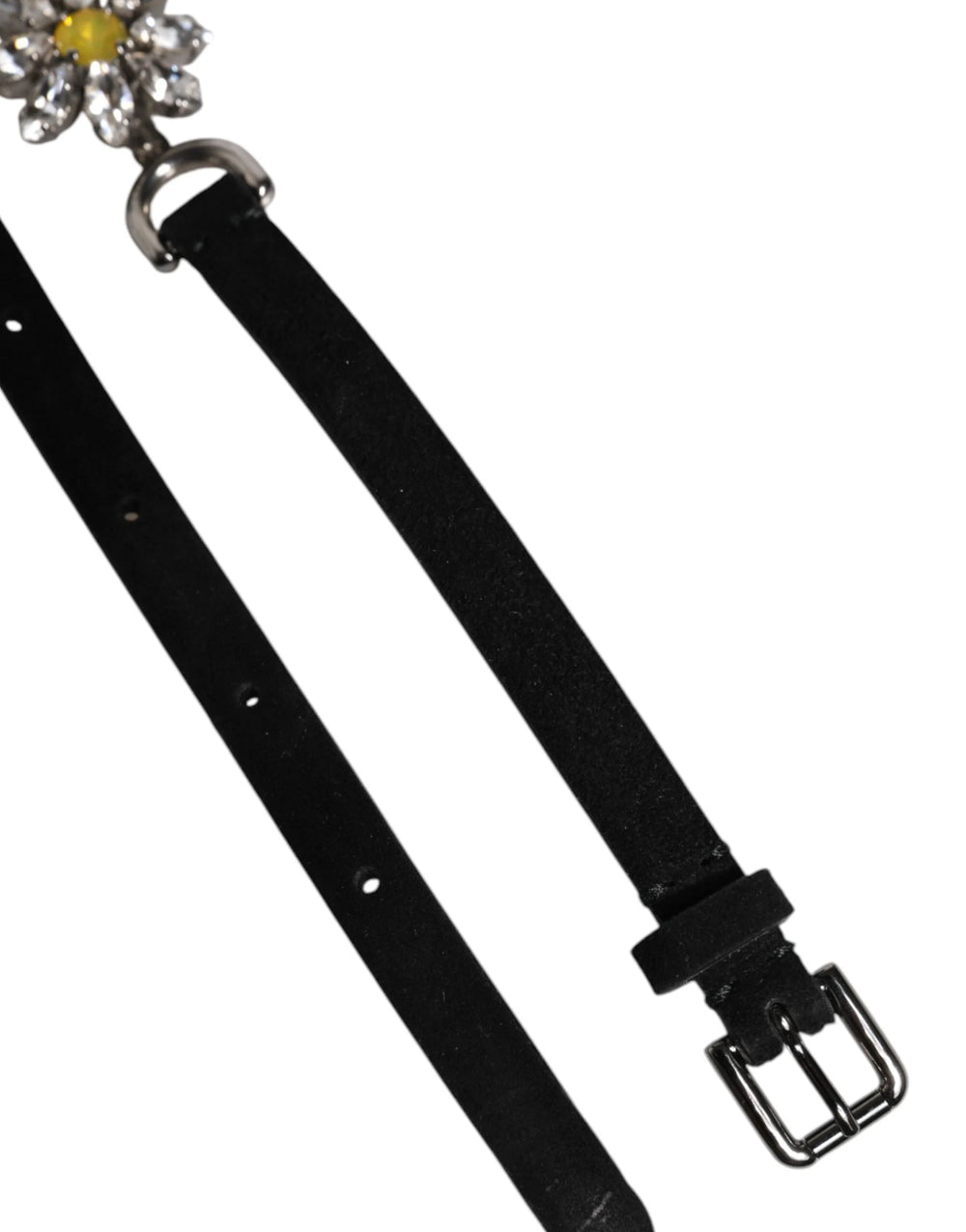 Dolce & Gabbana Black Leather Daisy Crystal Embellish Waist Belt - 90 cm / 36 Inches