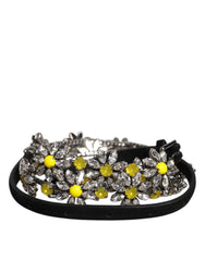 Dolce & Gabbana Black Leather Daisy Crystal Embellish Waist Belt - 90 cm / 36 Inches
