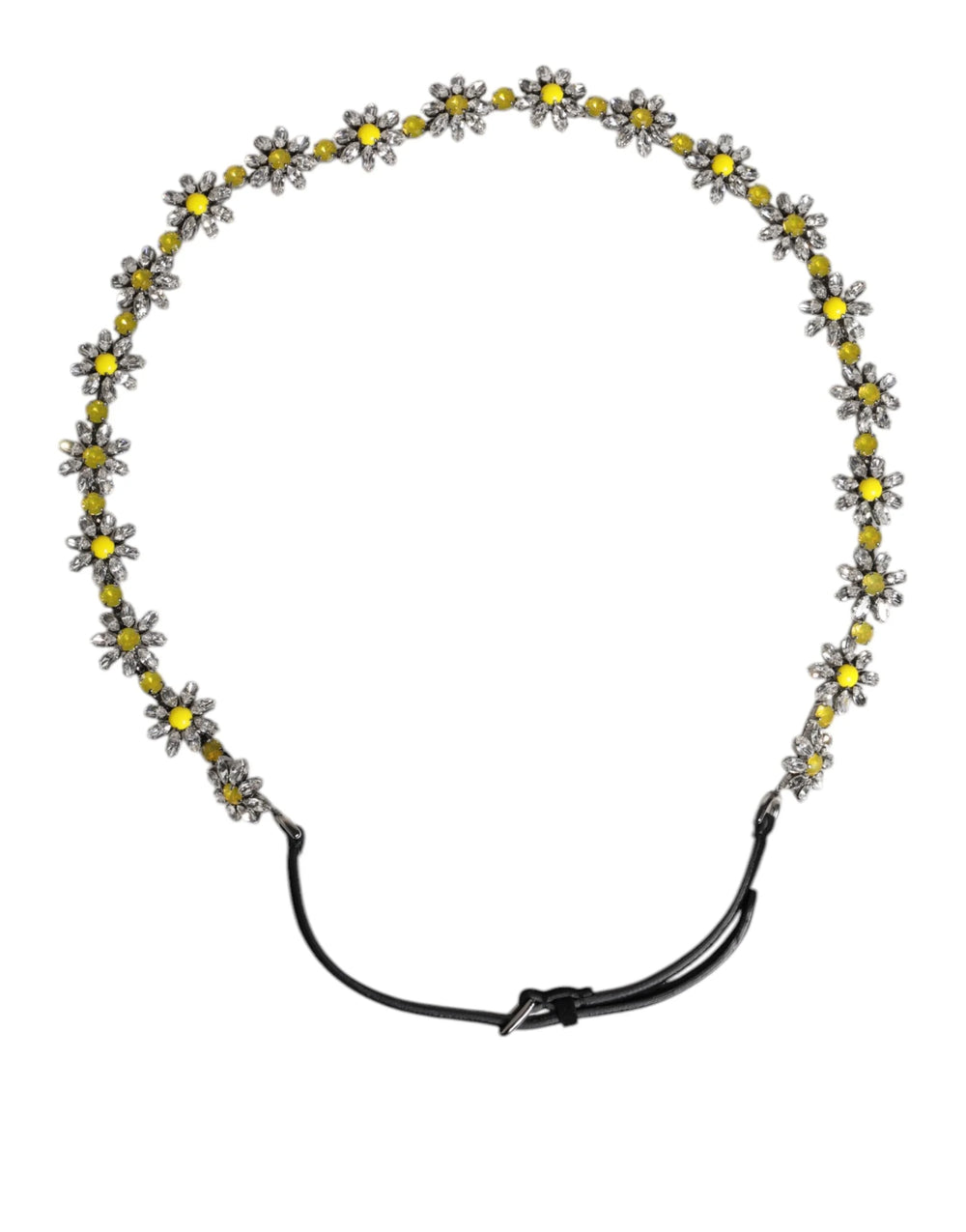 Dolce & Gabbana Black Leather Daisy Crystal Embellish Waist Belt - Belts