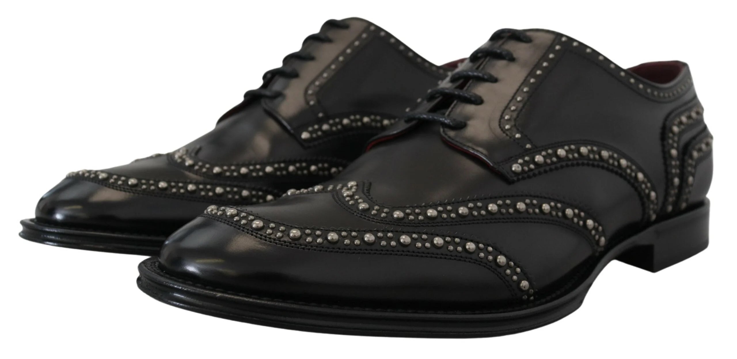 Dolce & Gabbana Black Leather Derby Dress Studded Shoes - Shoes