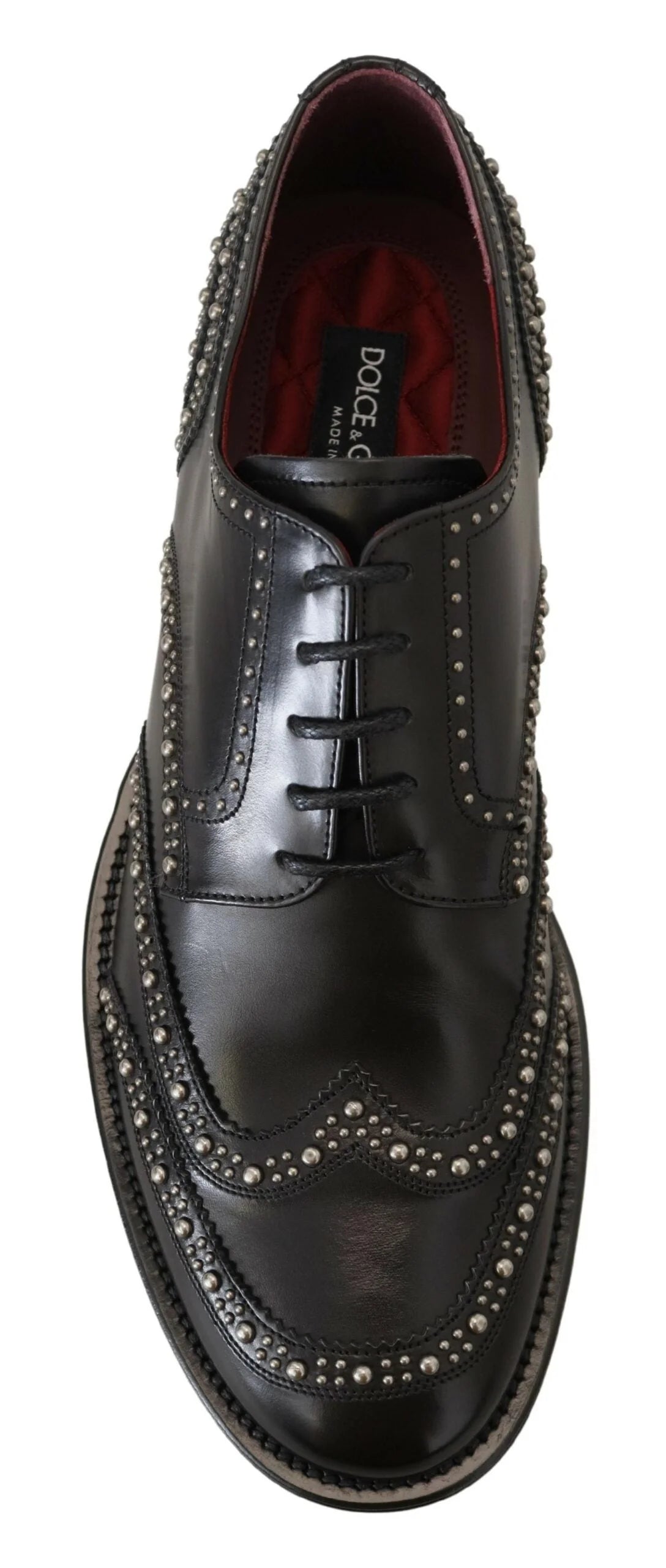 Dolce & Gabbana Black Leather Derby Dress Studded Shoes - Shoes