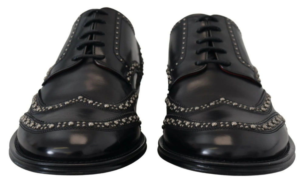 Dolce & Gabbana Black Leather Derby Dress Studded Shoes - Shoes
