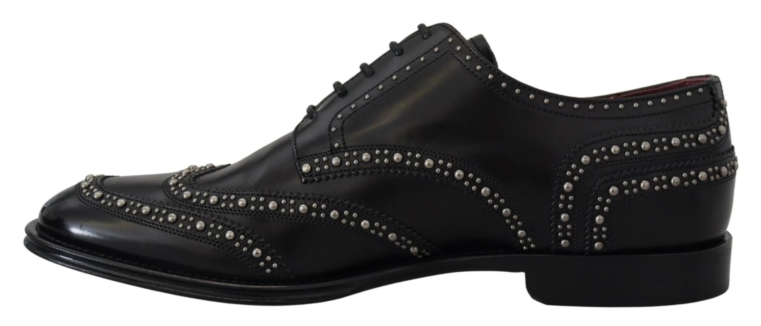 Dolce & Gabbana Black Leather Derby Dress Studded Shoes - Shoes