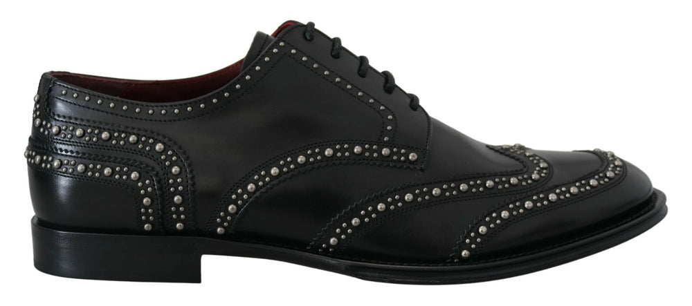 Dolce & Gabbana Black Leather Derby Dress Studded Shoes - Shoes