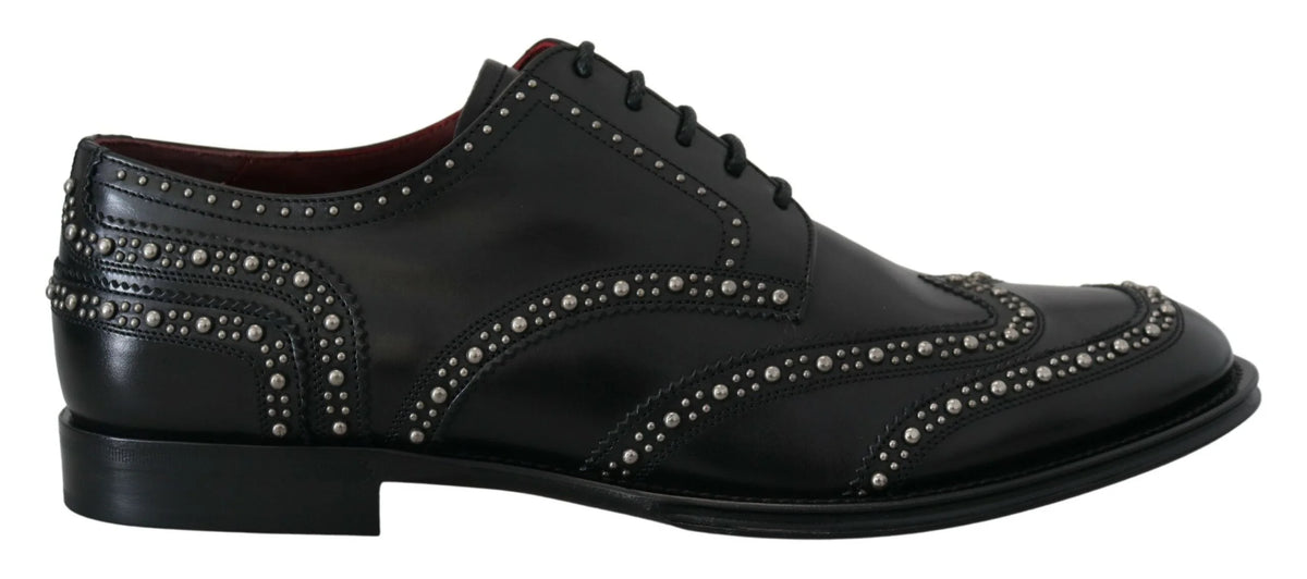 Dolce & Gabbana Black Leather Derby Dress Studded Shoes - Shoes