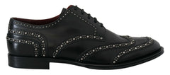 Dolce & Gabbana Black Leather Derby Dress Studded Shoes - Shoes