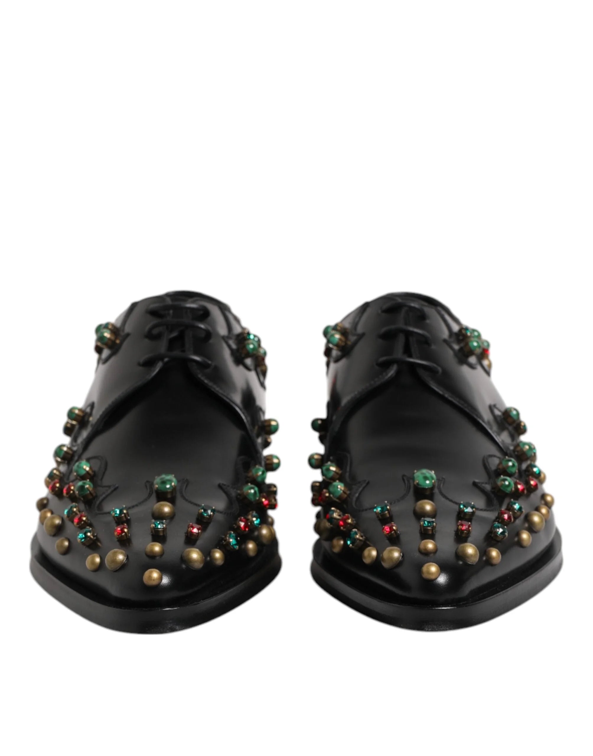 Dolce & Gabbana Black Leather Derby Dress Studded Shoes - EU44.5/US11.5 - Flats
