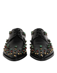 Dolce & Gabbana Black Leather Derby Dress Studded Shoes - EU44.5/US11.5 - Flats