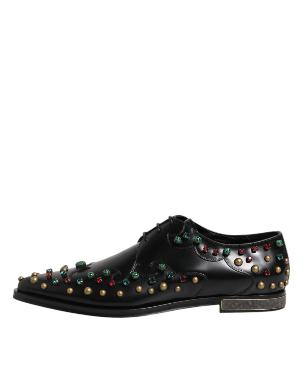 Dolce & Gabbana Black Leather Derby Dress Studded Shoes - EU44.5/US11.5 - Flats