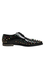 Dolce & Gabbana Black Leather Derby Dress Studded Shoes - EU44.5/US11.5 - Flats