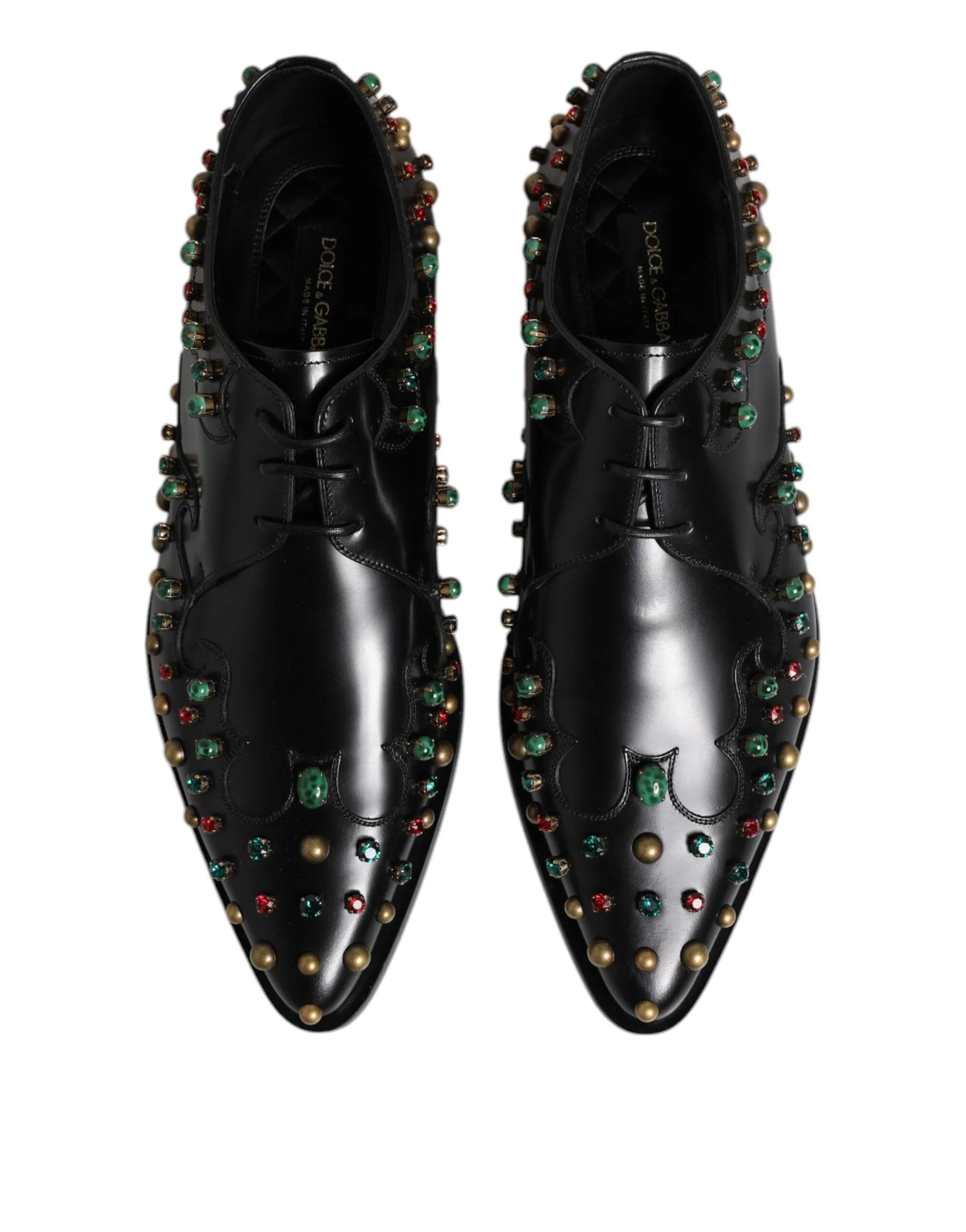 Dolce & Gabbana Black Leather Derby Dress Studded Shoes - EU44.5/US11.5 - Flats