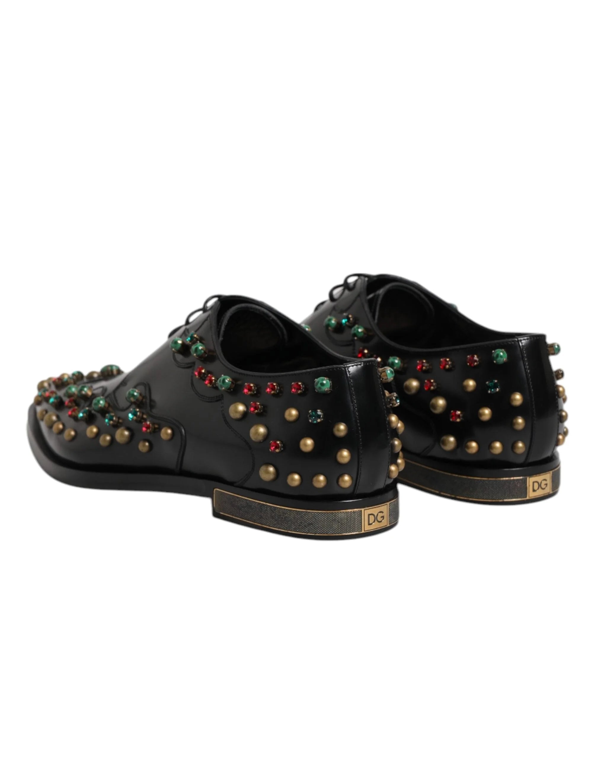 Dolce & Gabbana Black Leather Derby Dress Studded Shoes - EU44.5/US11.5 - Flats