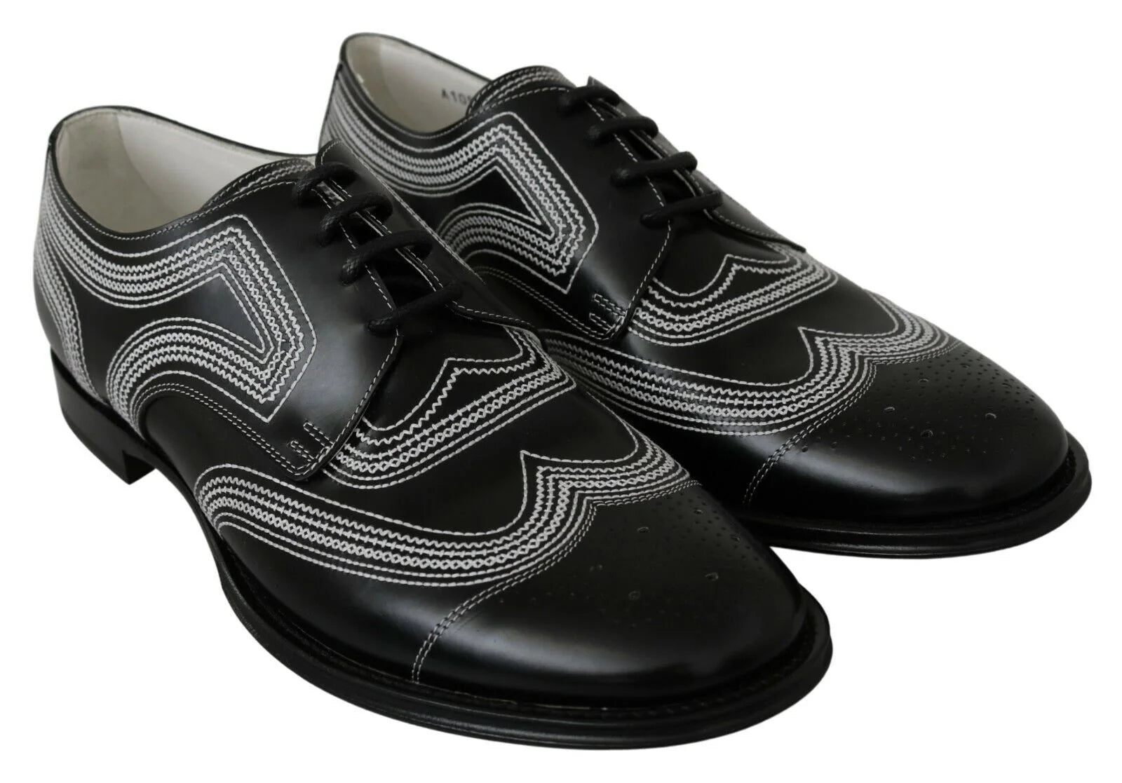 Dolce & Gabbana Black Leather Derby Formal White Lace Shoes - EU44/US11