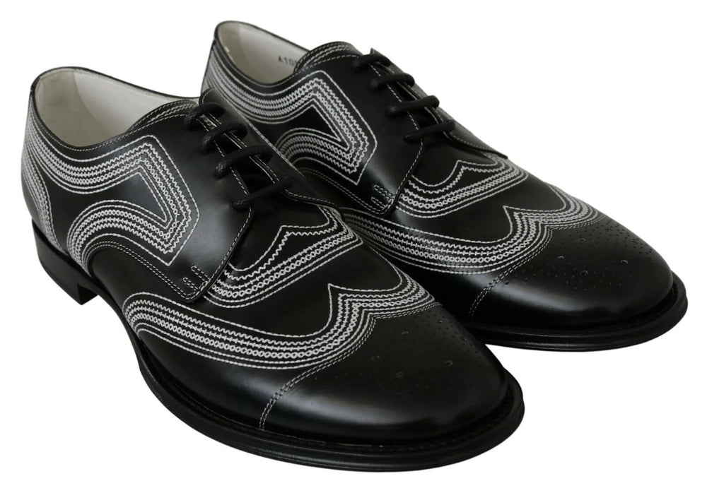 Dolce & Gabbana Black Leather Derby Formal White Lace Shoes - EU44/US11