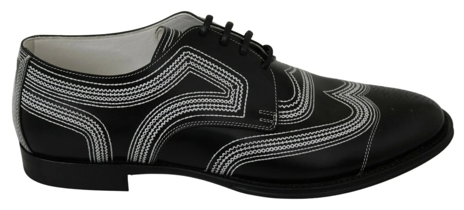 Dolce & Gabbana Black Leather Derby Formal White Lace Shoes - EU44/US11