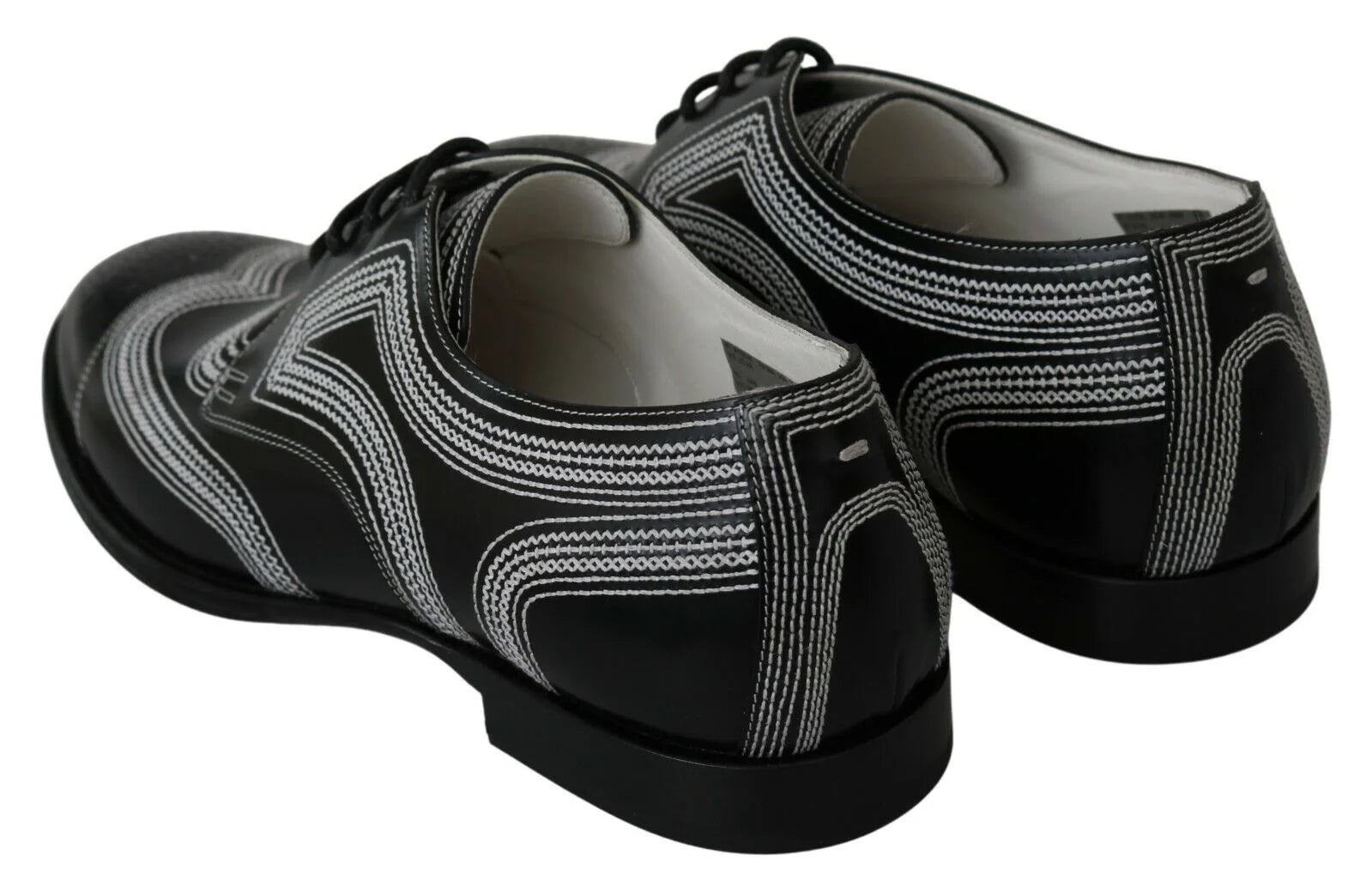 Dolce & Gabbana Black Leather Derby Formal White Lace Shoes - EU44/US11