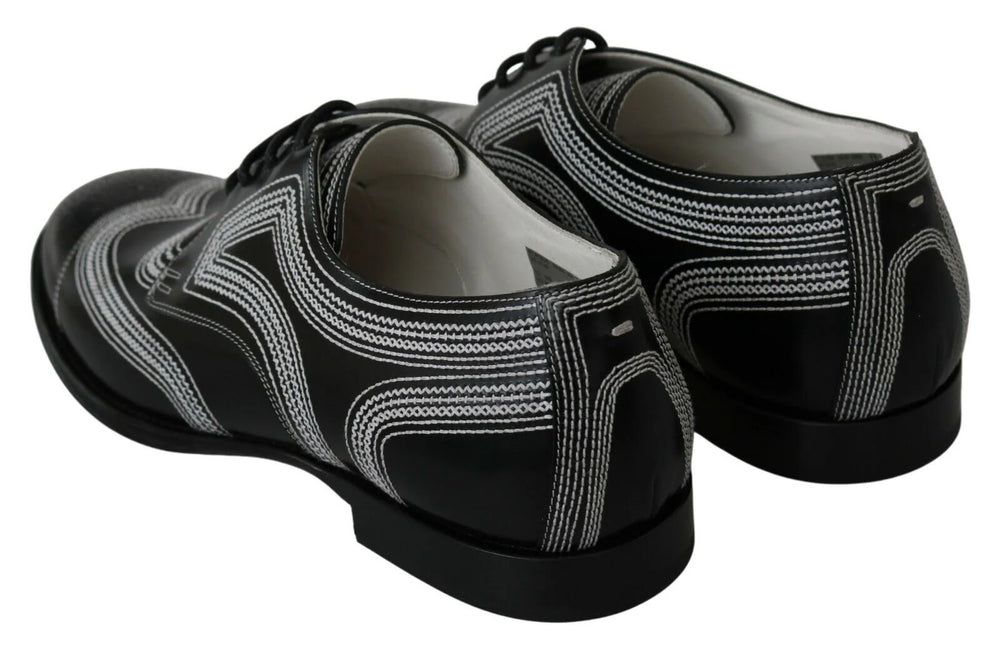 Dolce & Gabbana Black Leather Derby Formal White Lace Shoes - EU44/US11