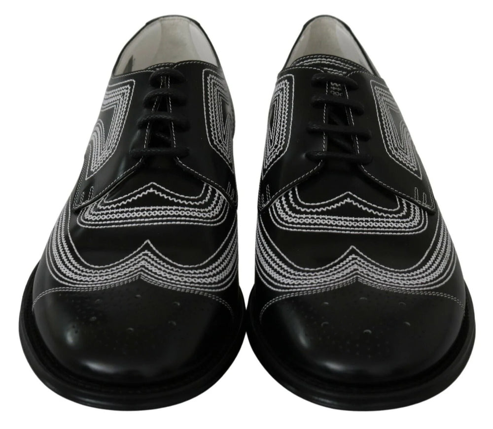 Dolce & Gabbana Black Leather Derby Formal White Lace Shoes - EU44/US11