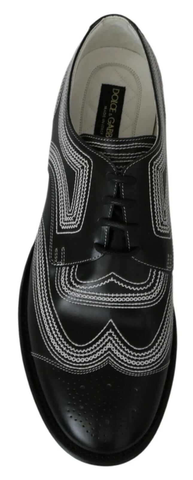 Dolce & Gabbana Black Leather Derby Formal White Lace Shoes - EU44/US11 - Shoes