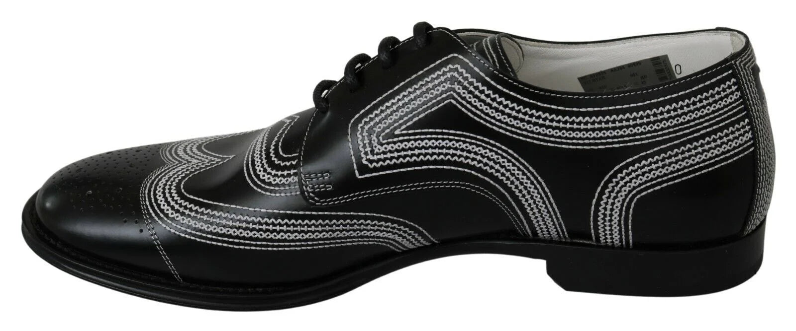 Dolce & Gabbana Black Leather Derby Formal White Lace Shoes - EU44/US11