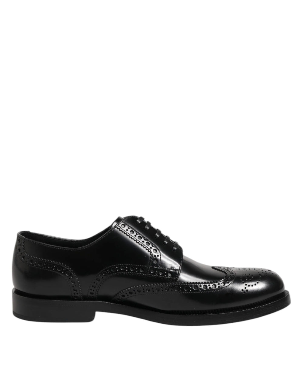 Dolce & Gabbana Black Leather Derby Wingtip Formal Shoes - Shoes