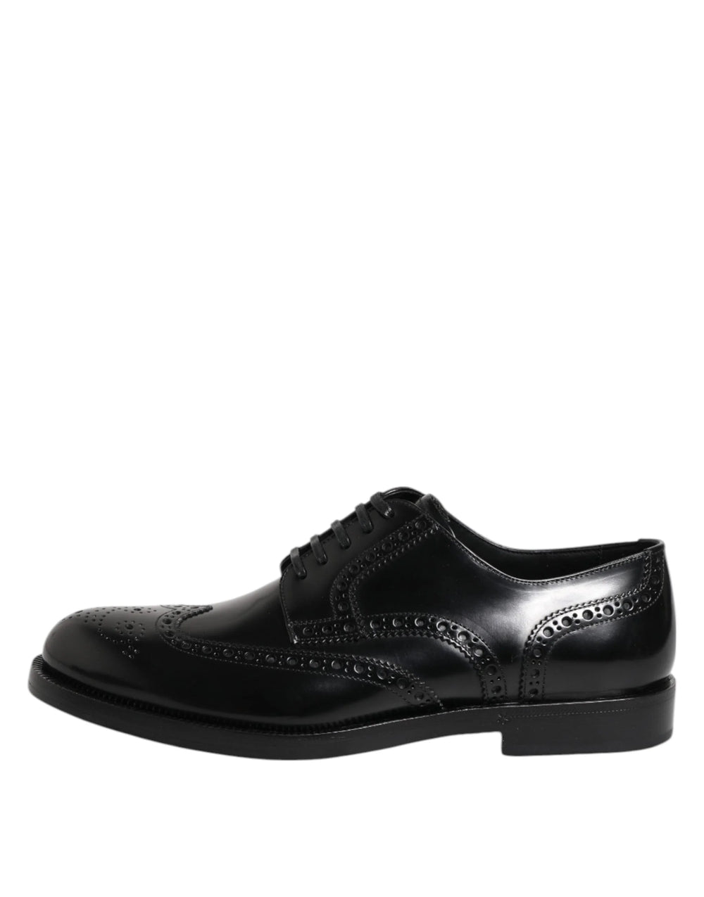 Dolce & Gabbana Black Leather Derby Wingtip Formal Shoes - Shoes