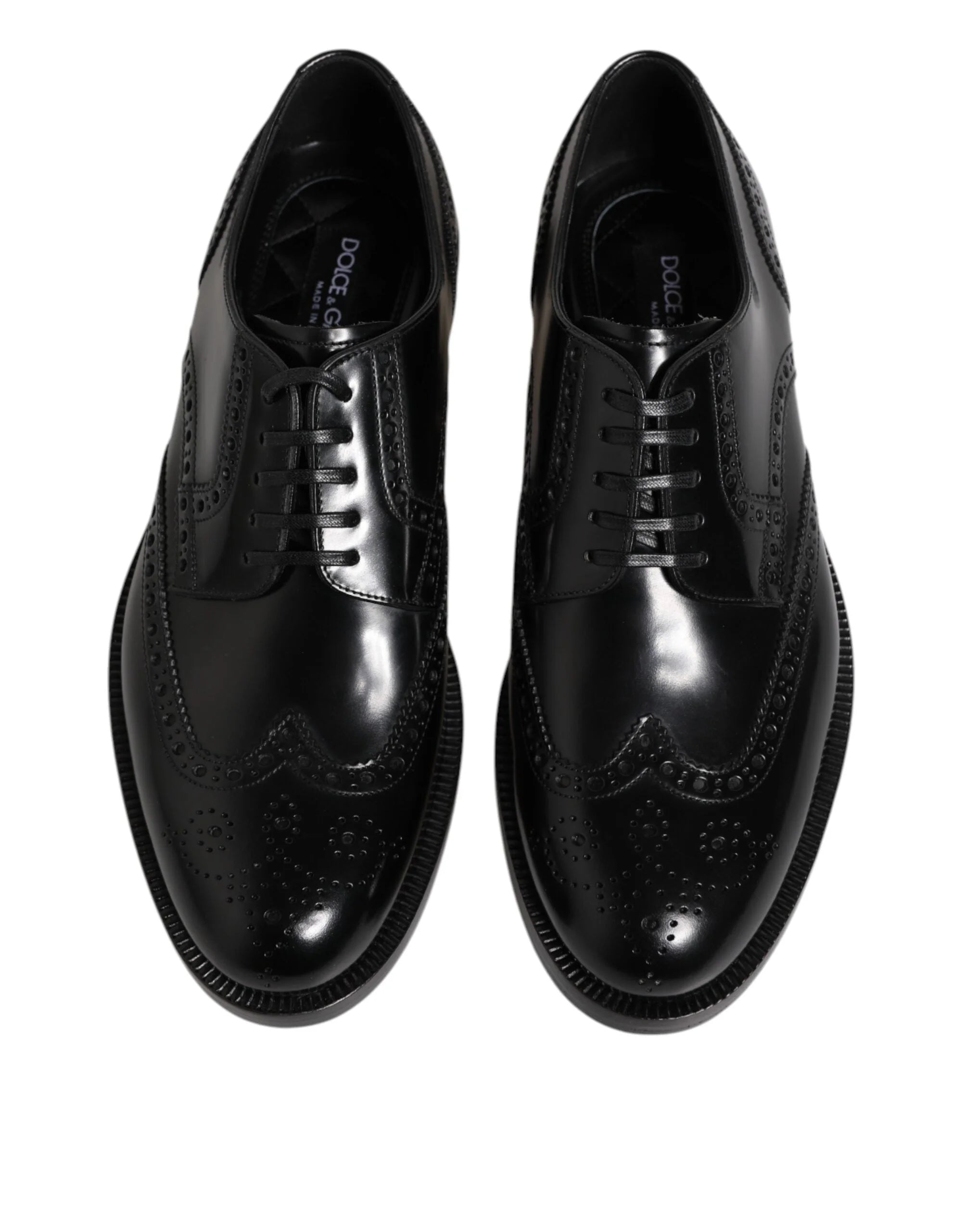 Dolce & Gabbana Black Leather Derby Wingtip Formal Shoes - Shoes