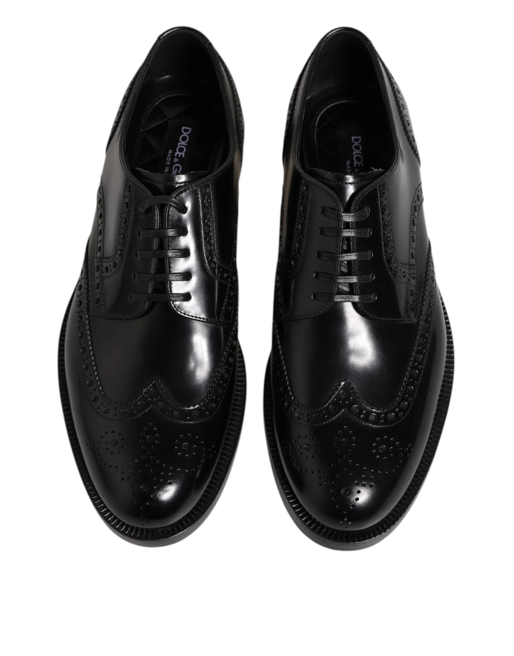 Dolce & Gabbana Black Leather Derby Wingtip Formal Shoes - Shoes