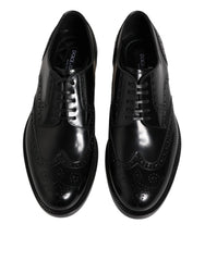 Dolce & Gabbana Black Leather Derby Wingtip Formal Shoes - Shoes
