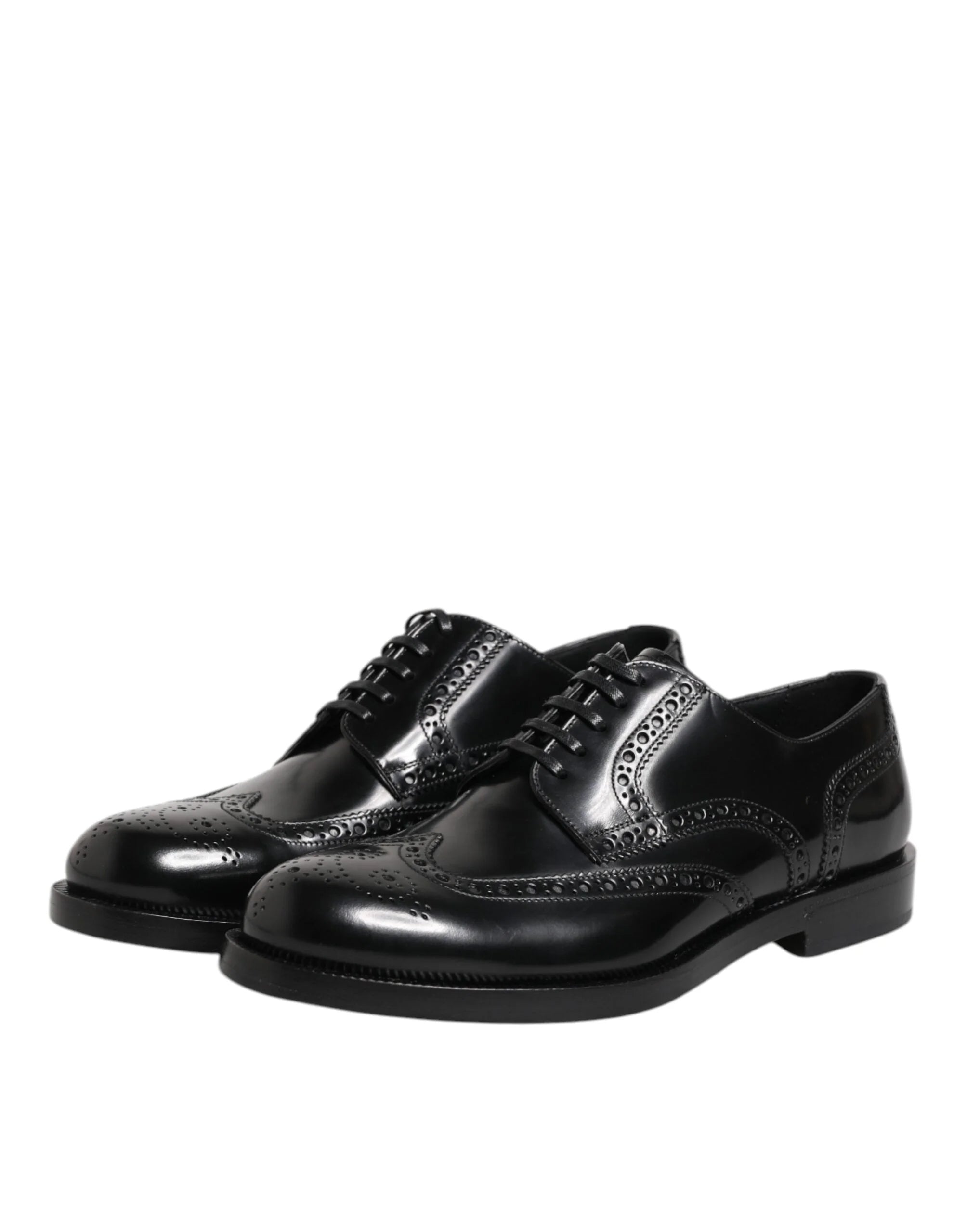 Dolce & Gabbana Black Leather Derby Wingtip Formal Shoes - Shoes