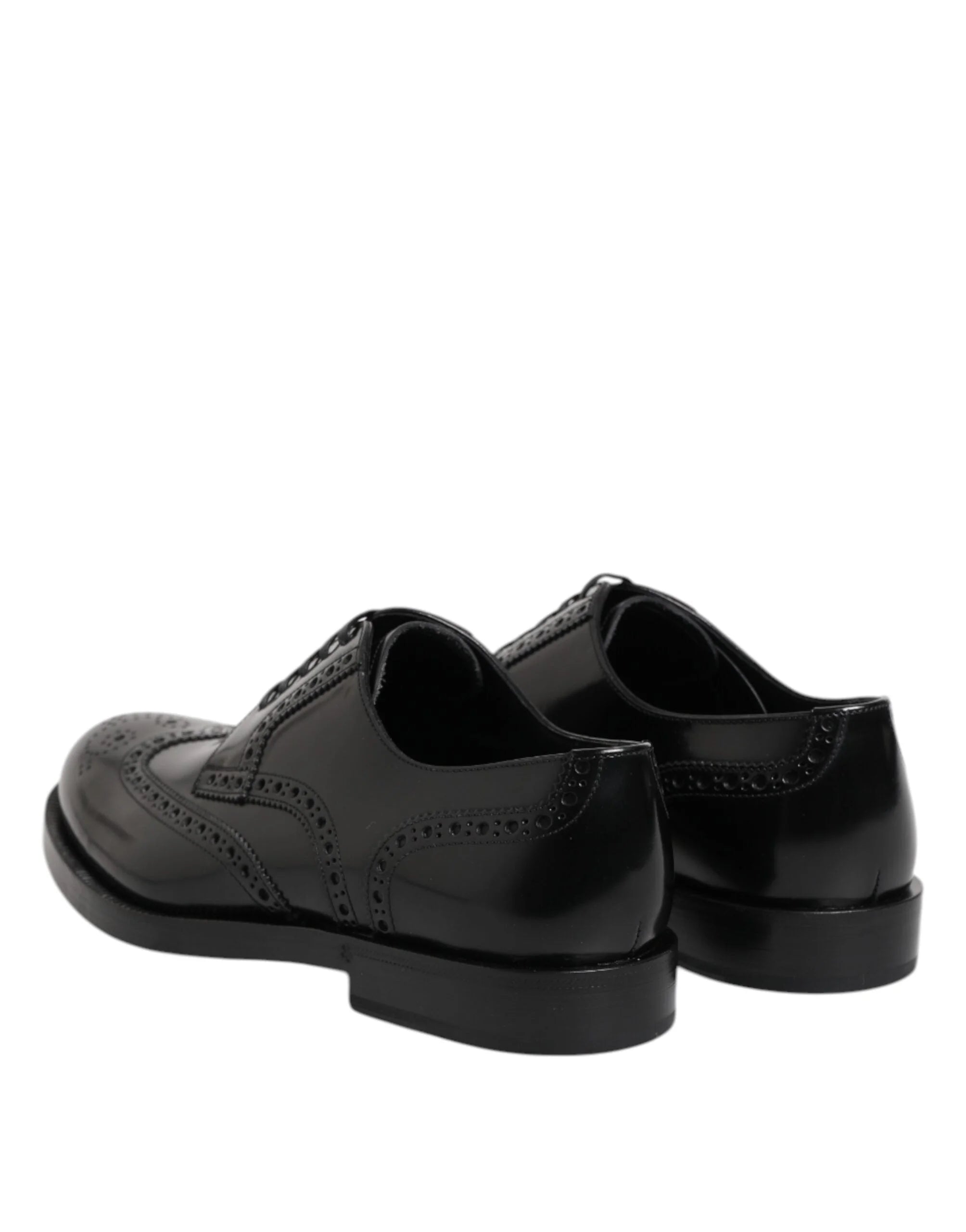 Dolce & Gabbana Black Leather Derby Wingtip Formal Shoes - Shoes