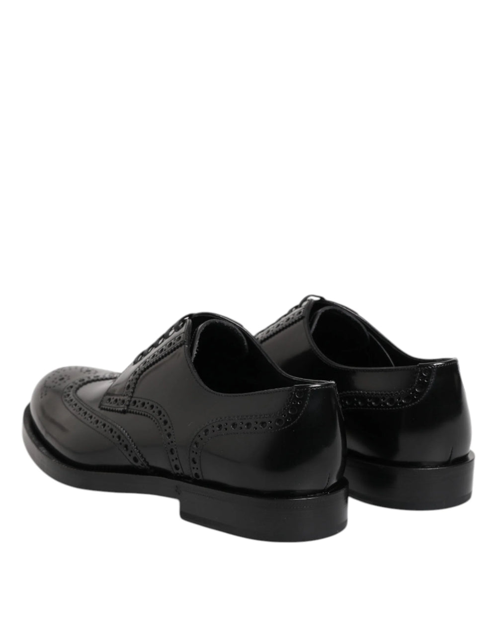 Dolce & Gabbana Black Leather Derby Wingtip Formal Shoes - Shoes