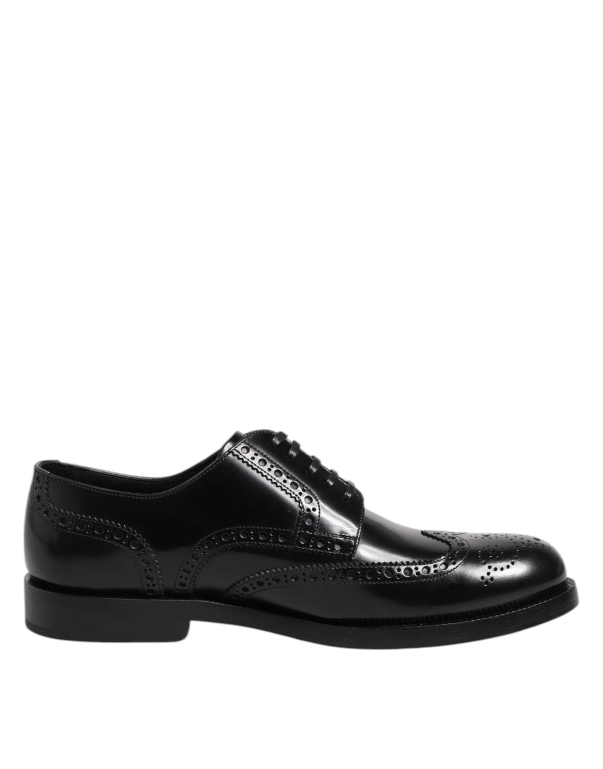 Dolce & Gabbana Black Leather Derby Wingtip Formal Shoes - Shoes
