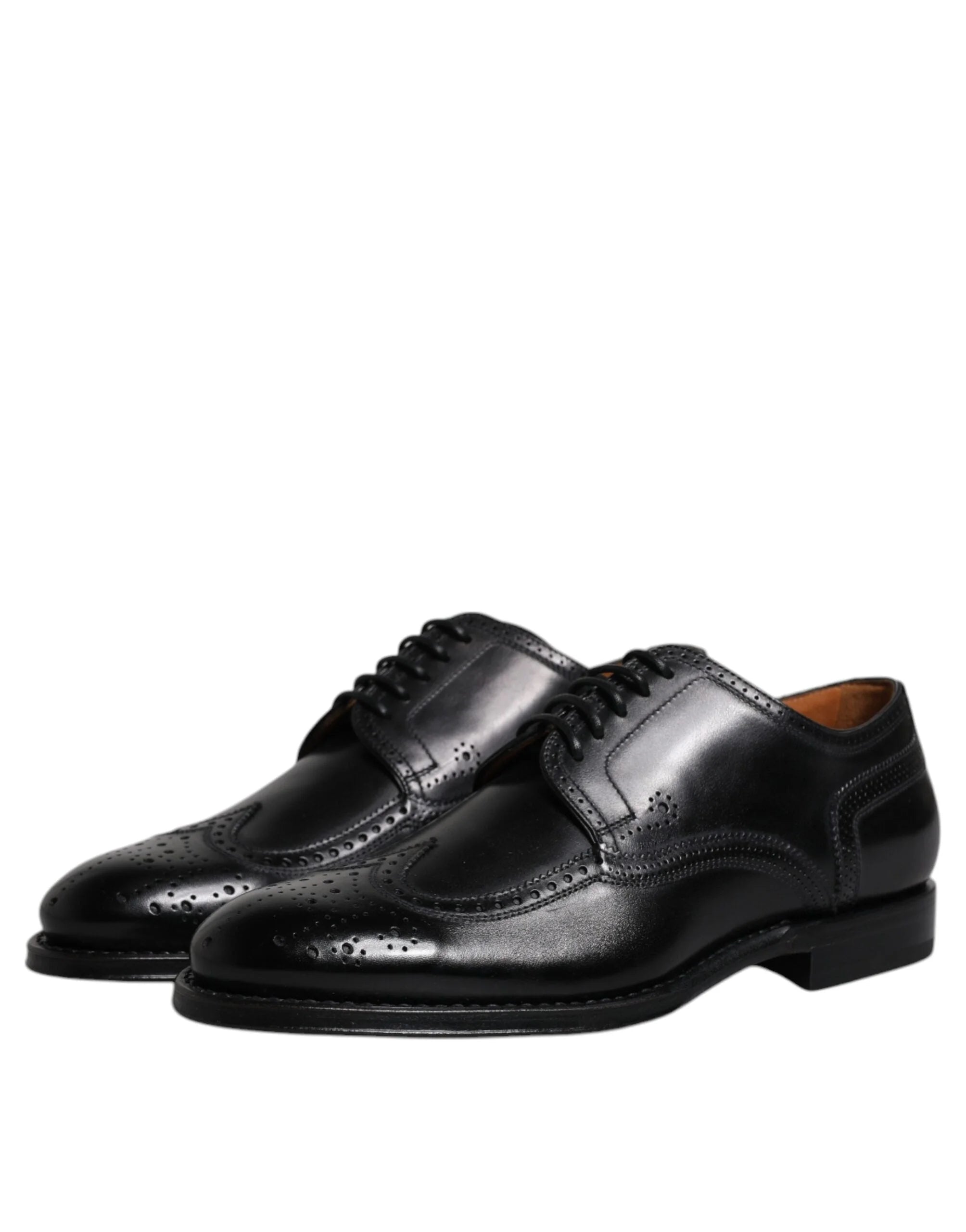 Dolce & Gabbana Black Leather Derby Wingtip Formal Shoes - EU39.5/US6.5 - Shoes