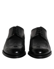 Dolce & Gabbana Μαύρα Δερμάτινα Formal Παπούτσια Derby με Φτερό - EU39.5/US6.5