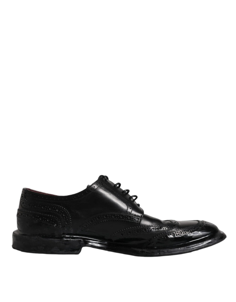 Dolce & Gabbana Black Leather Derby Wingtip Formal Shoes - EU42/US9 - Shoes