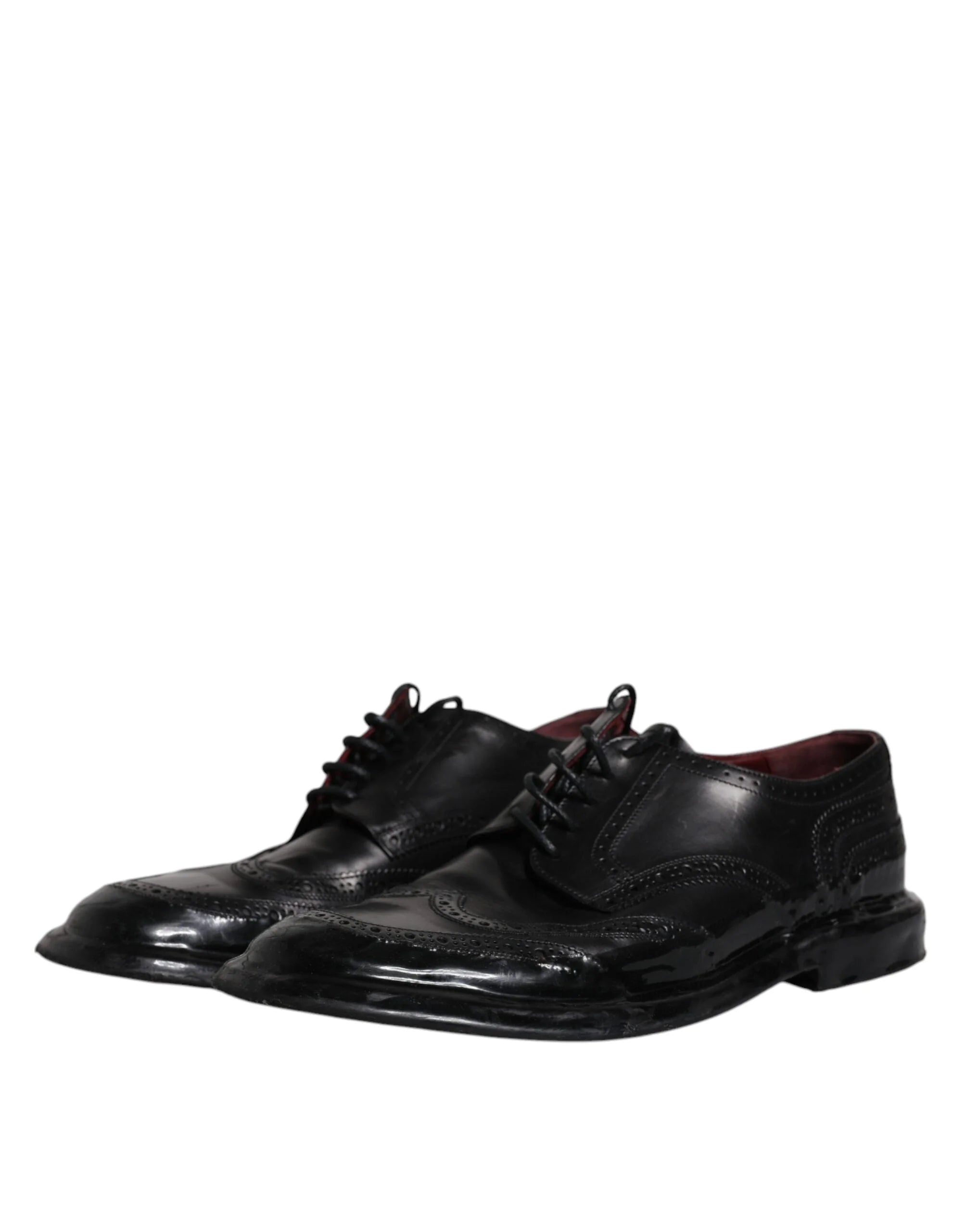 Dolce & Gabbana Black Leather Derby Wingtip Formal Shoes - EU42/US9 - Shoes