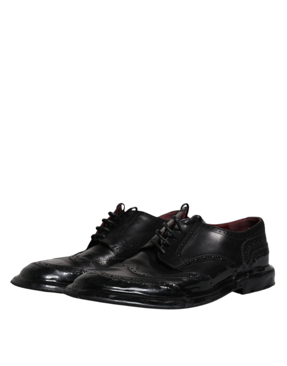 Dolce & Gabbana Black Leather Derby Wingtip Formal Shoes - EU42/US9 - Shoes