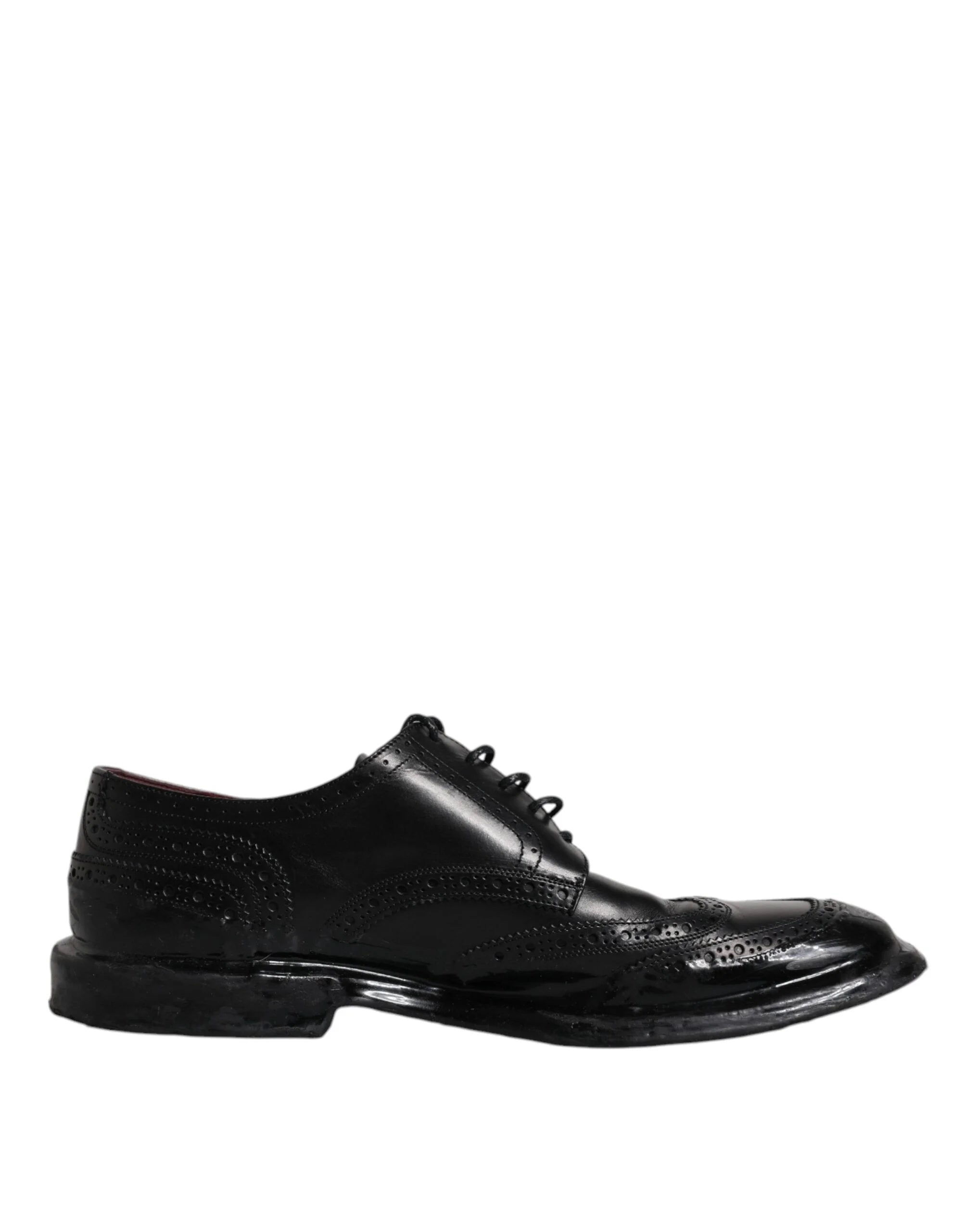 Dolce & Gabbana Black Leather Derby Wingtip Formal Shoes - EU42/US9 - Shoes