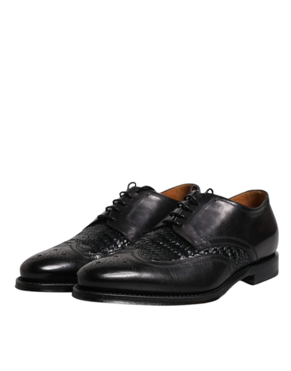 Dolce & Gabbana Black Leather Derby Wingtip Lace Up Formal Dress Shoes - Shoes