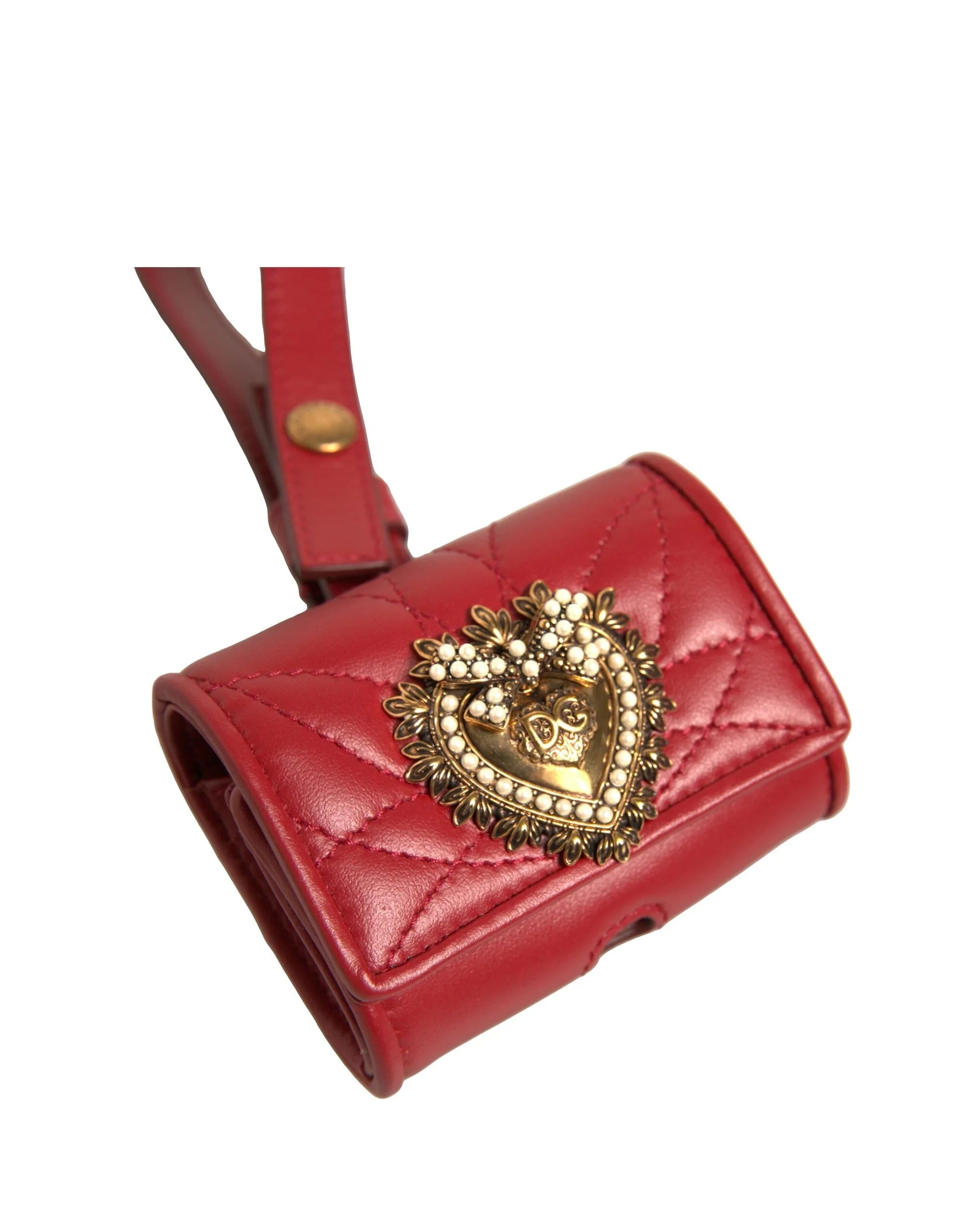 Dolce & Gabbana Black Leather Devotion Heart Strap Airpod Case - Headphone Carrying Cases