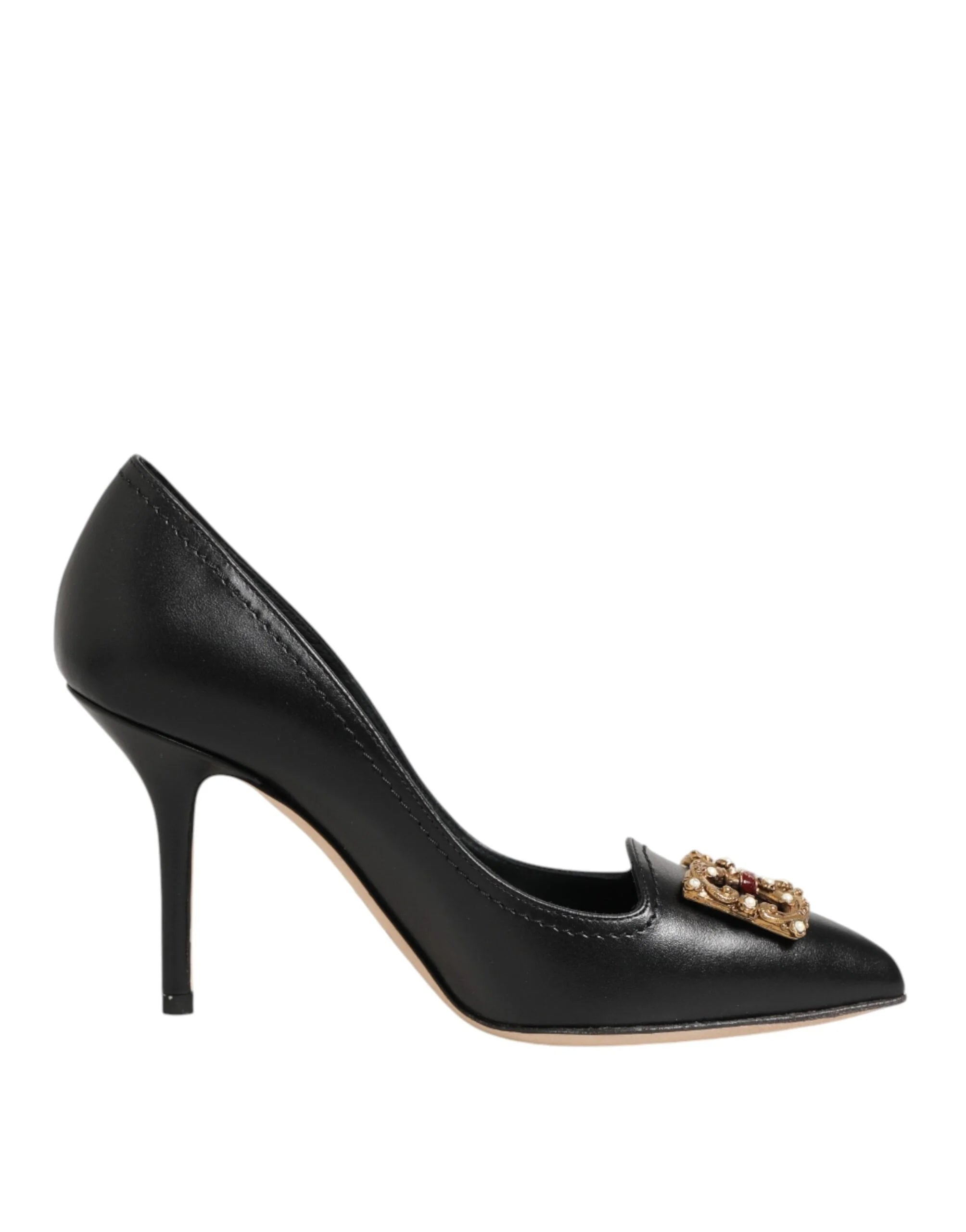 Dolce & Gabbana Black Leather DG Amore Heels Pumps Shoes - EU35/US4.5