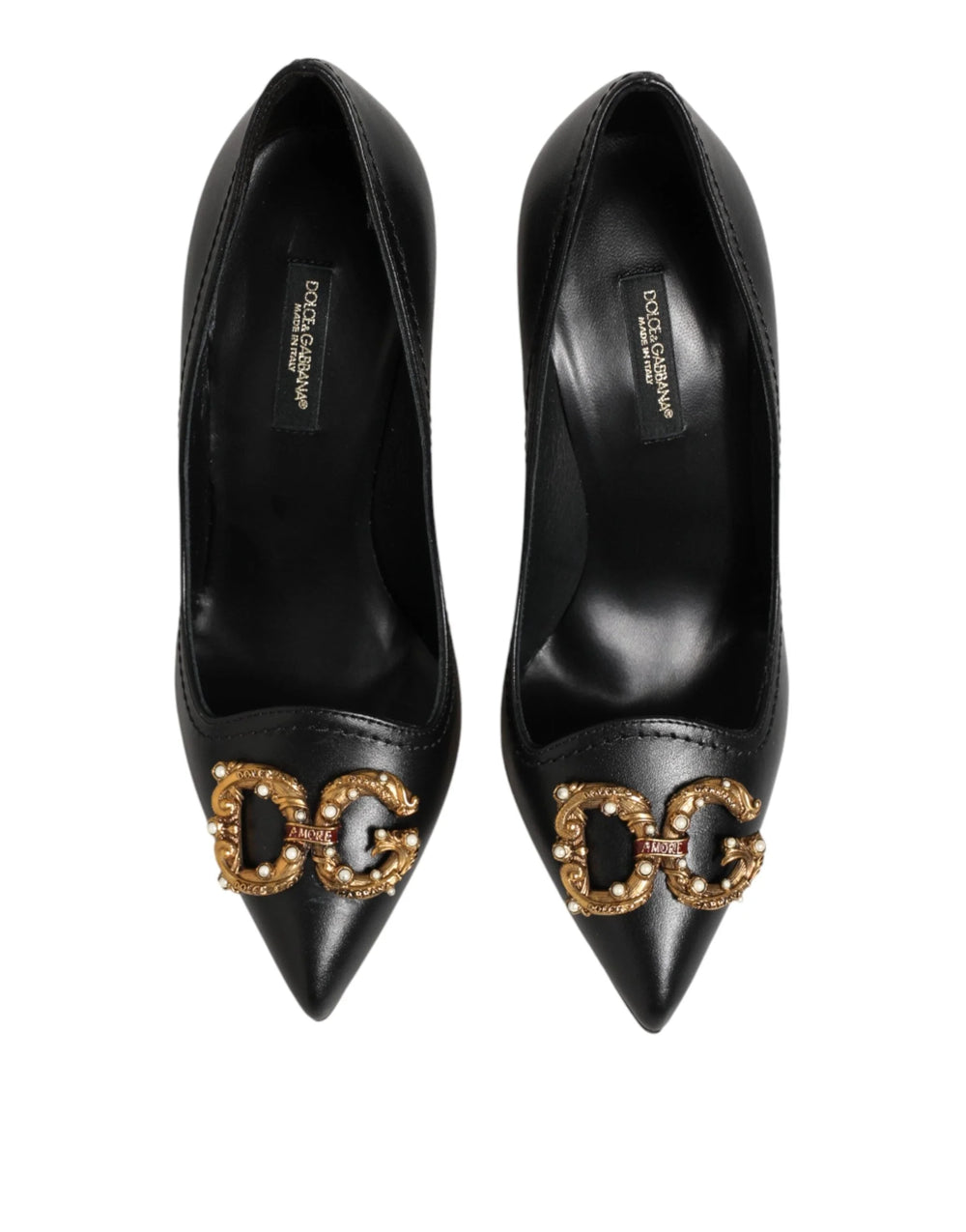Dolce & Gabbana Black Leather DG Amore Heels Pumps Shoes - EU35/US4.5