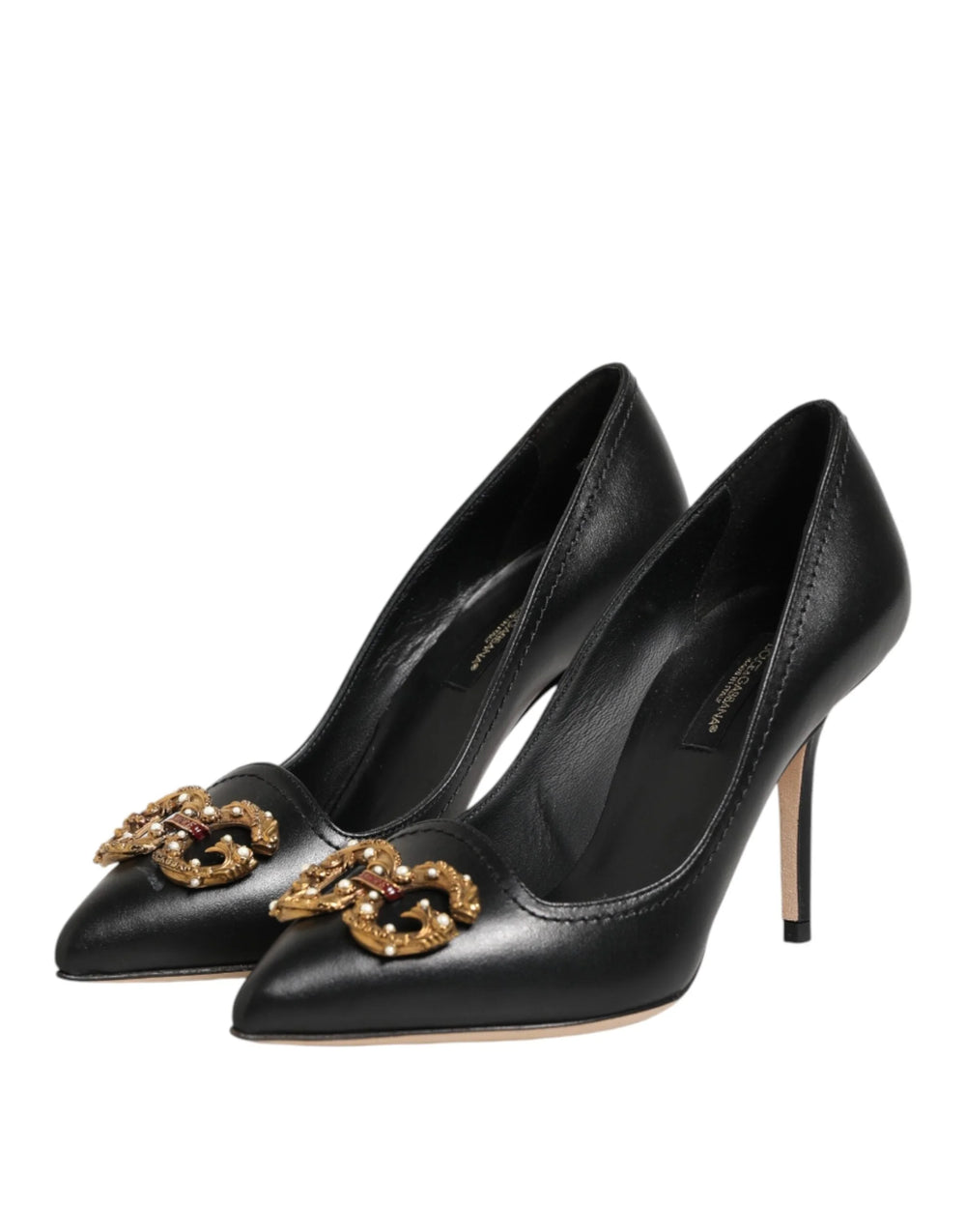 Dolce & Gabbana Black Leather DG Amore Heels Pumps Shoes - EU35/US4.5