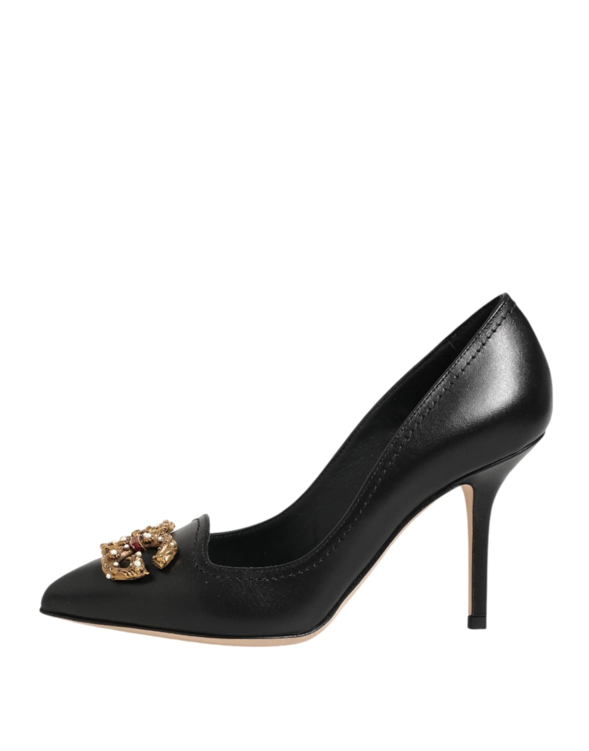 Dolce & Gabbana Black Leather DG Amore Heels Pumps Shoes - EU35/US4.5
