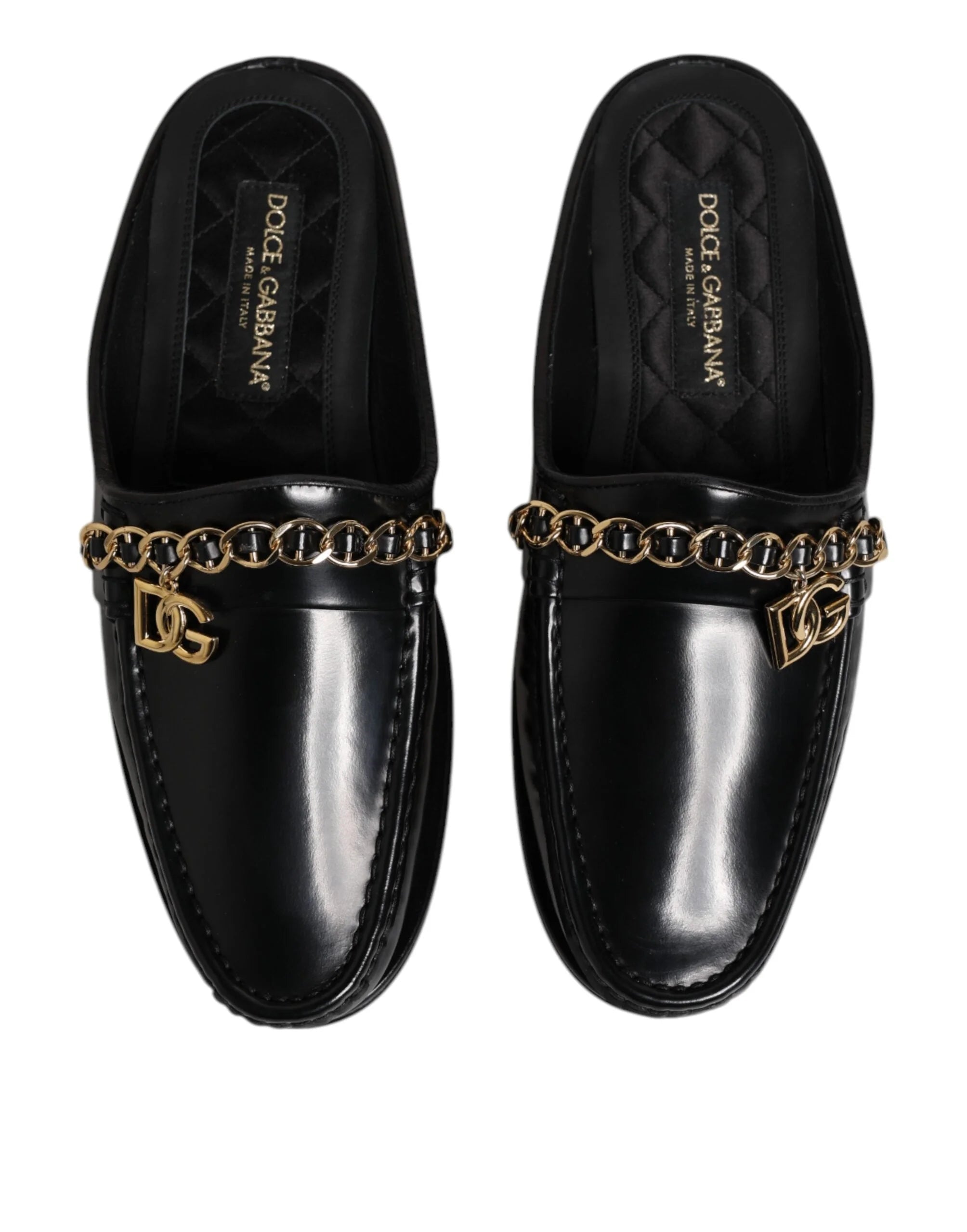 Dolce & Gabbana Black Leather DG Chain Embellished Sandals Shoes - EU41/US8
