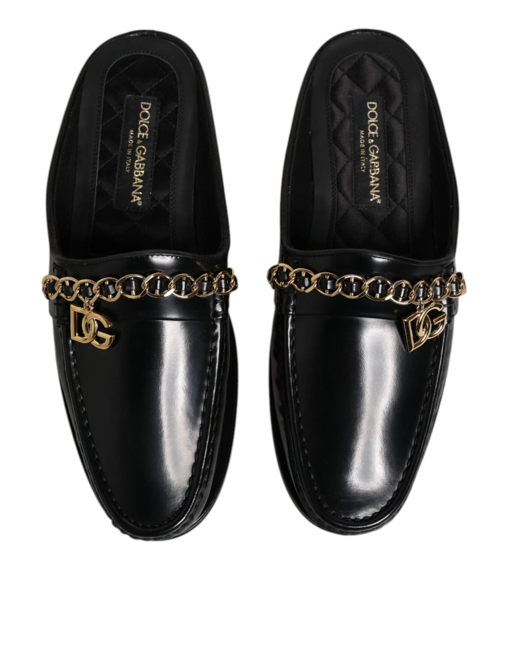 Dolce & Gabbana Black Leather DG Chain Embellished Sandals Shoes - EU41/US8